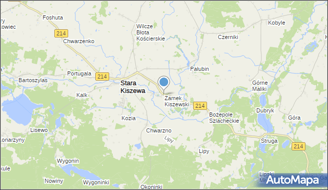 mapa Zamek Kiszewski, Zamek Kiszewski na mapie Targeo